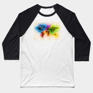 Map of the WORLD Abstract Watercolor Art Style Baseball T-Shirt